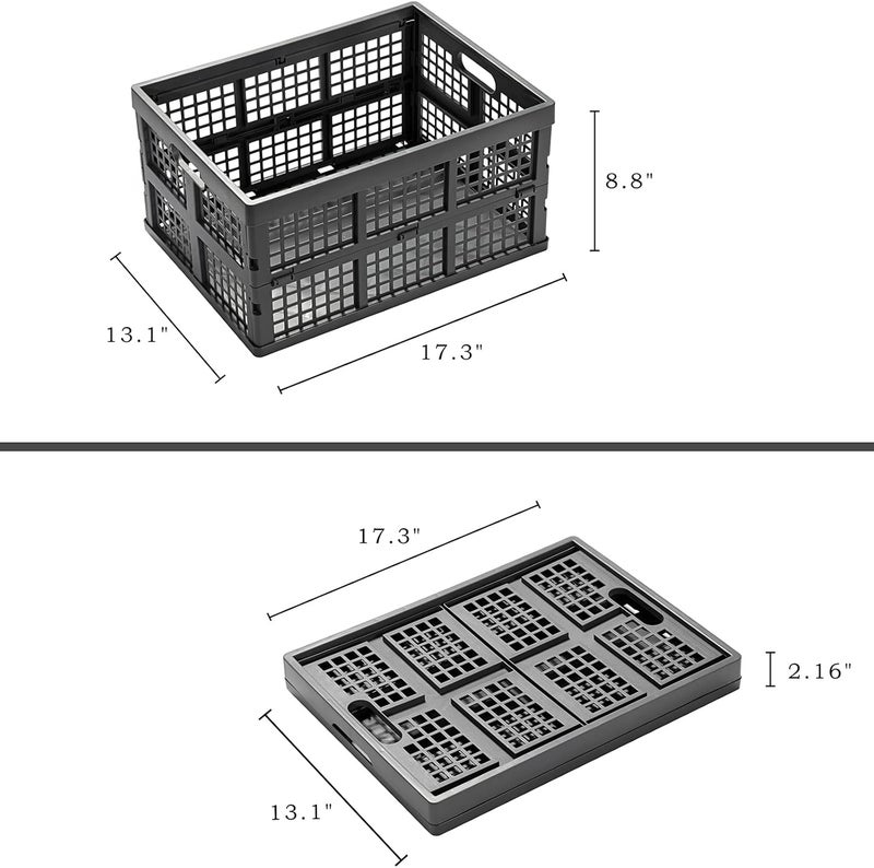 Eslite 34L Large Plastic Folding Storage Crates,Collapsible Crates for Storage,Pack of 3 (Grey) - Image 4